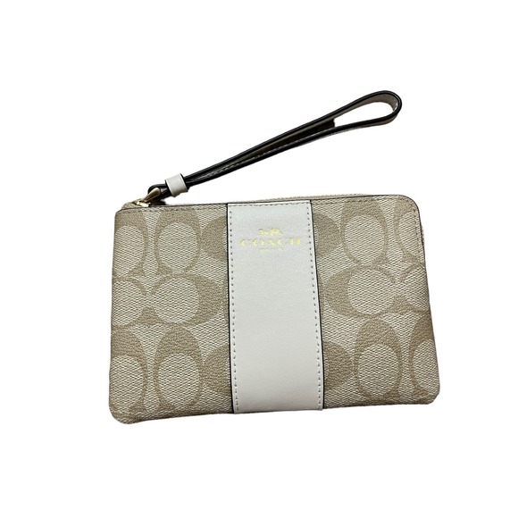 Coach Signature Canvas Logo Light Khaki Tan Beige Wristlet Clutch NWT - Picture 1 of 4
